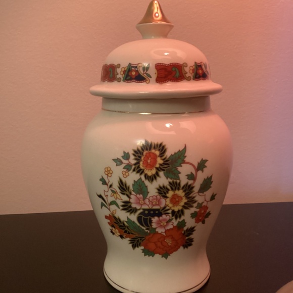 Sadler Ginger Jar & Matching Covered Trinket Dish Oriental Floral 24K Gold Trim - Picture 9 of 12